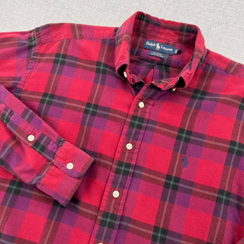 Ralph Lauren‎ Blake Button Down Shirt Men Medium Red Purple Plaid Classic Ivy